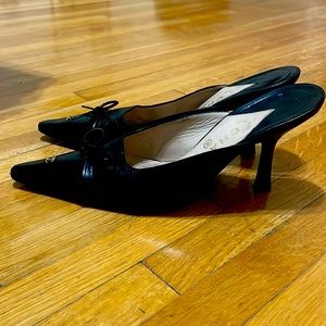 Vintage Chanel Mules with Gold Chanel Accents.